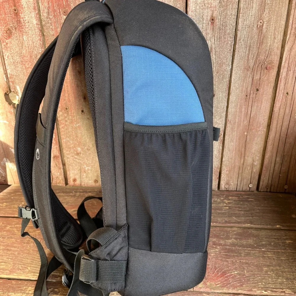 Lowepro Camera Gear Backpack Blue Black Padded Compartments Adjustable Straps